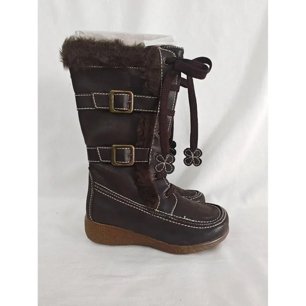 Rachel Shoes Winter Boots Fresno Brown Girls 13 New Lace‎ Up Faux Fur Warm